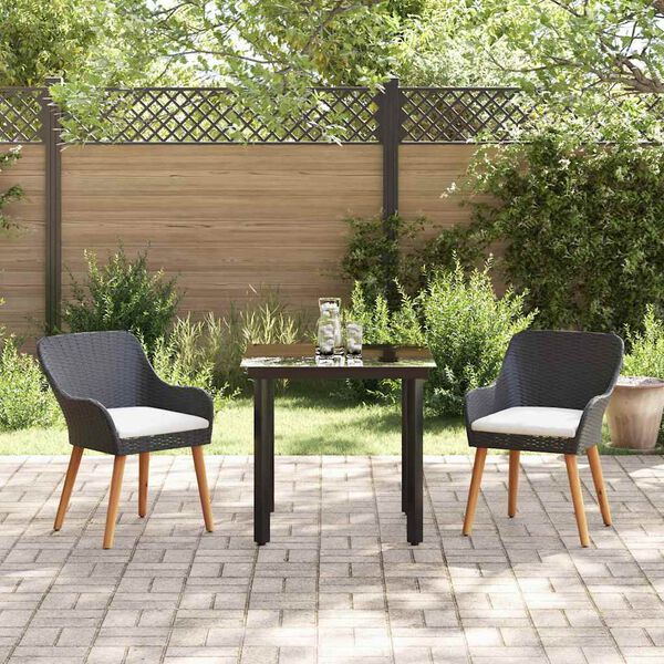 vidaXL Set da Pranzo per Giardino con cuscino 3 pcs Nero polyrattan