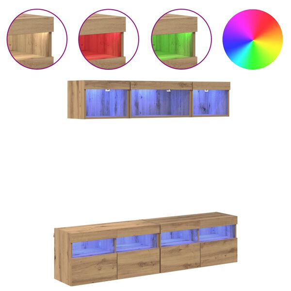 vidaXL Unit&agrave; a muro per TV con LED con led 5 pcs Rovere artigianale