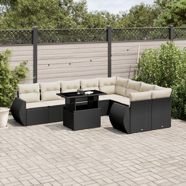 vidaXL Set Divani da Giardino 10pz con Cuscini in Polyrattan Nero