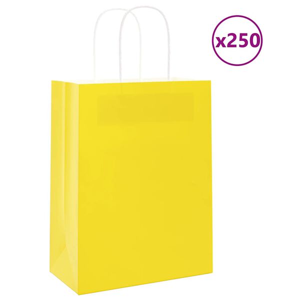 vidaXL Sacchetti di Carta 250 pz con Manici Gialli 21x11x28 cm