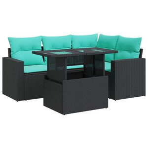 vidaXL Set Divani da Giardino 5 pz con Cuscini Nero Polyrattan Acacia