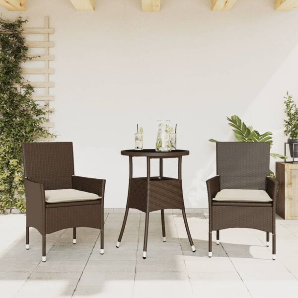 vidaXL Set da Pranzo da Giardino 3pz con Cuscini Polyrattan e Vetro