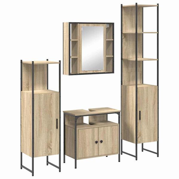 vidaXL Set di mobili per il bagno con lo scaffale 4 pcs Rovere Sonoma