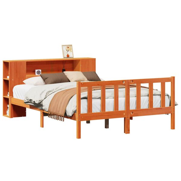 vidaXL Letto Libreria senza Materasso Marrone Cera 160x200 cm in Pino
