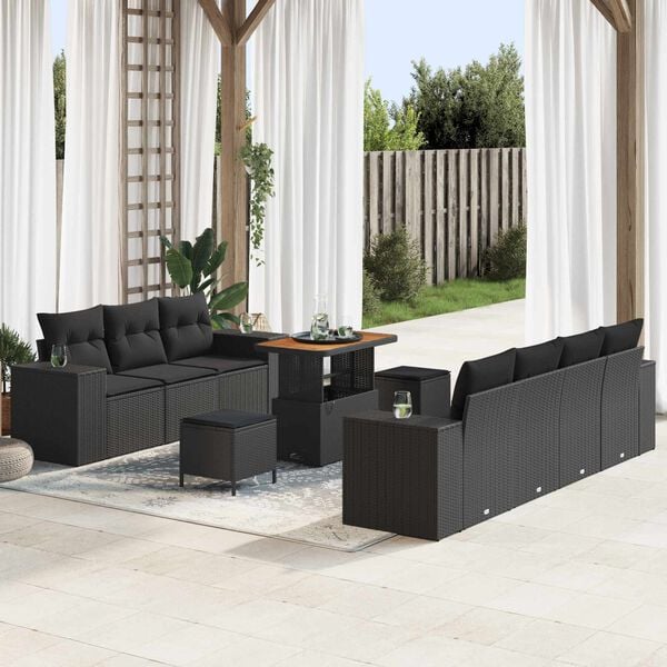 vidaXL Set Divano da Giardino 10 pcs Nero Rattan in Polipropilene