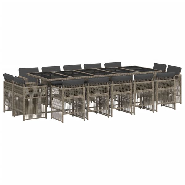vidaXL Set da Pranzo da Giardino 15 pz con Cuscini Grigio Polyrattan