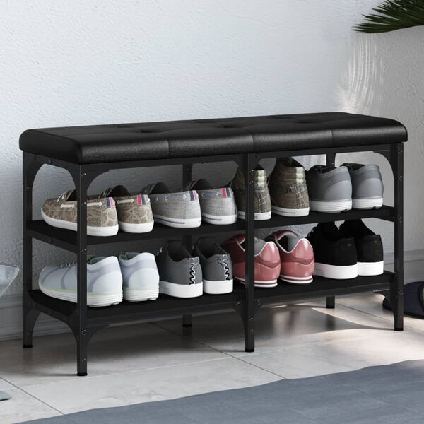 vidaXL Panca Porta Scarpe Nera 82x32x47 cm in Legno Multistrato