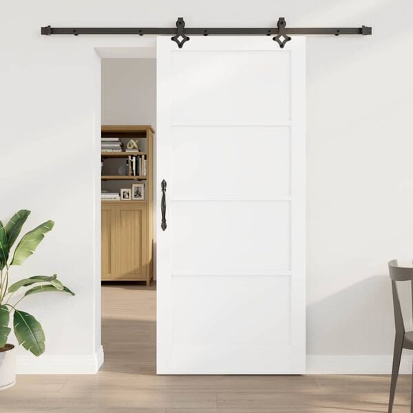 vidaXL Porta scorrevole Bianco e Nero 93 x 211 cm Pino massello