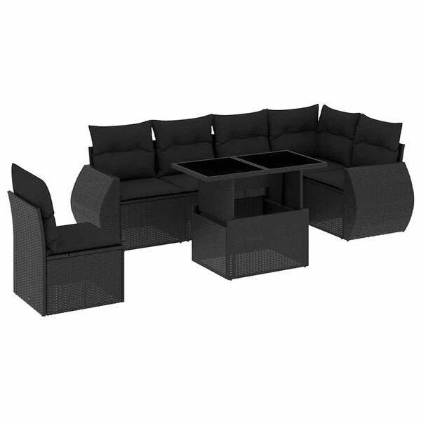 vidaXL Set Divani da Giardino con Cuscini 7pz Nero Polyrattan