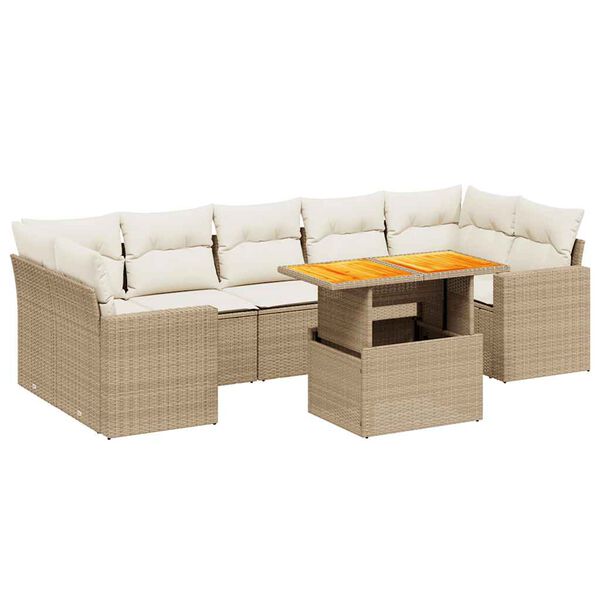 vidaXL Set Divano da Giardino 8 pz con Cuscini Beige in Polyrattan