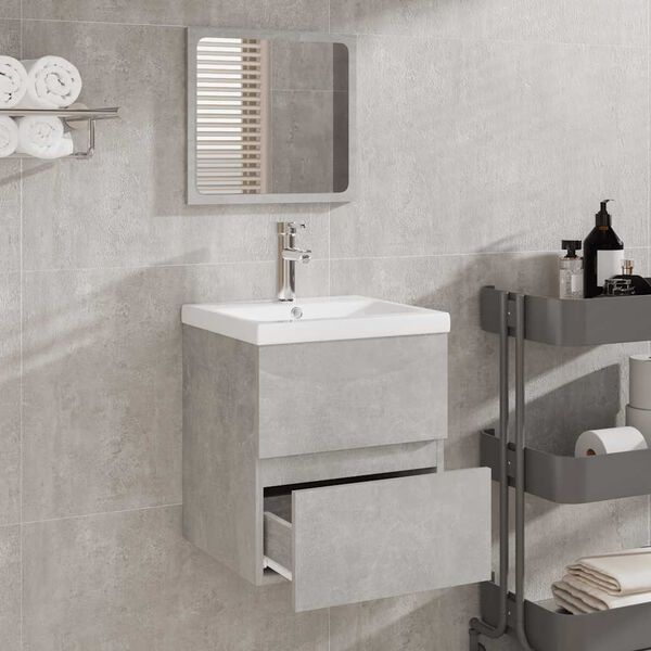 vidaXL Mobile da Bagno con Specchio Grigio Cemento Legno Multistrato