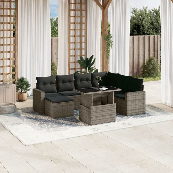vidaXL Set Divano da Giardino 8 pz con Cuscini Grigio in Polyrattan