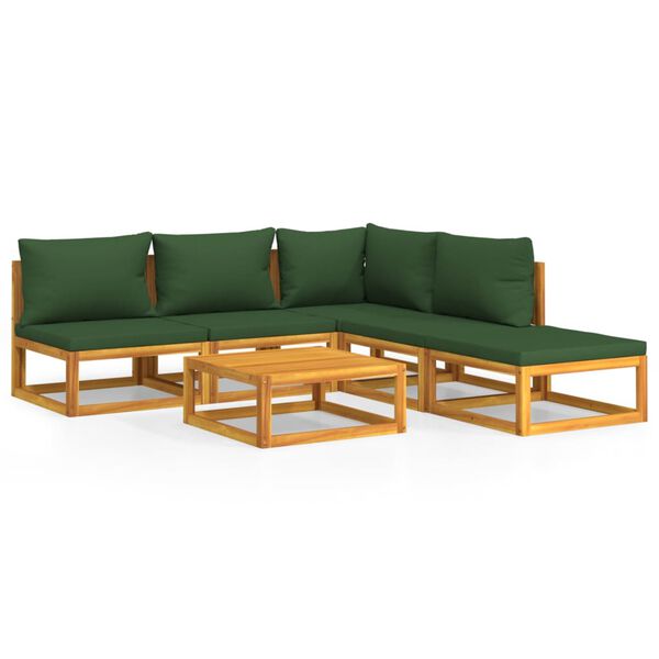 vidaXL Set Salotto da Giardino 6pz con Cuscini Verdi in Legno Massello
