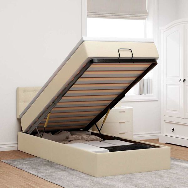 vidaXL Pouf Letto con Materasso e LED Crema 90x200 cm in Tessuto