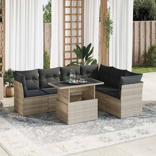 vidaXL Set Divani da Giardino 7pz con Cuscini Grigio Chiaro Polyrattan