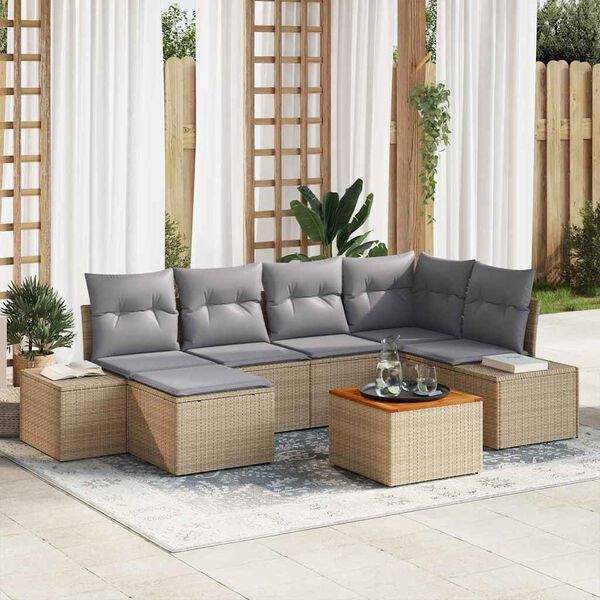 vidaXL Set Divano da Giardino con cuscino 7 pcs Beige polyrattan