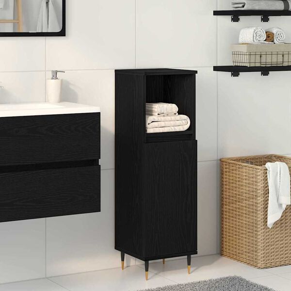 vidaXL Mobile da Bagno Rovere Nero 30 x 30 x 100 cm Legno multistrato