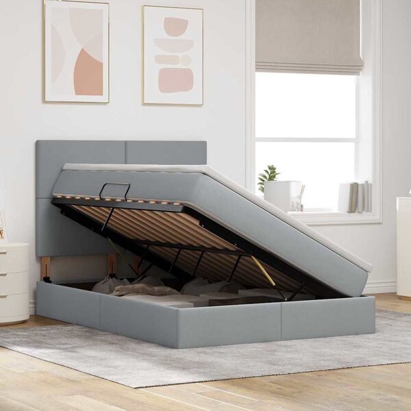 vidaXL Letto con contenitore e LED con led Grigio chiaro 140 x 200 cm