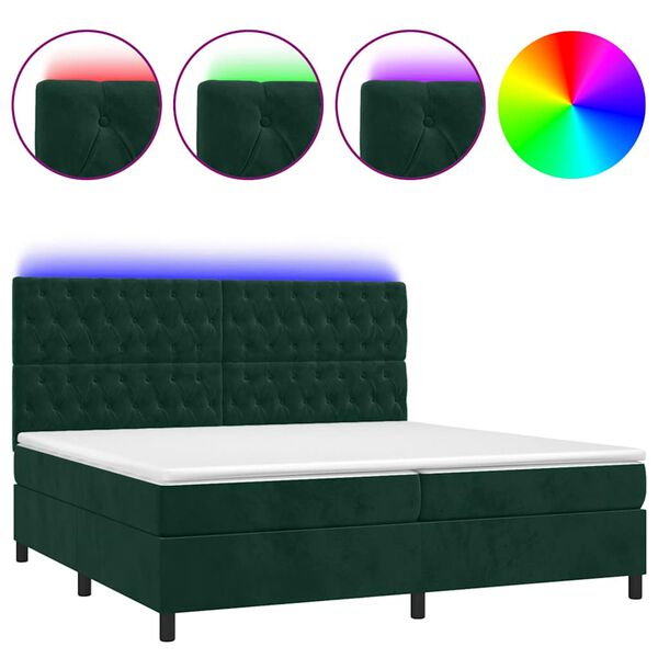 vidaXL Letto a Molle con Materasso e LED Verde Scuro 200x200cm Velluto