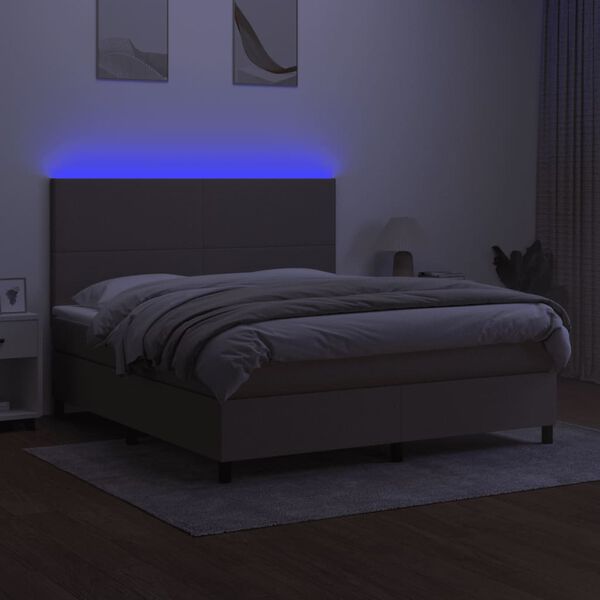 vidaXL Letto a Molle con Materasso e LED Tortora 180x200 cm in Tessuto