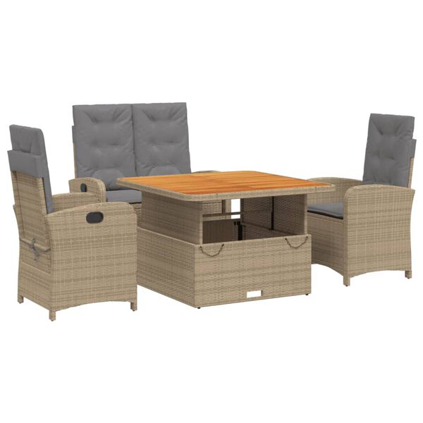 vidaXL Set da Pranzo da Giardino 4 pz con Cuscini Beige in Polyrattan