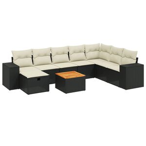 vidaXL Set Divani da Giardino 9 pz con Cuscini Nero in Polyrattan