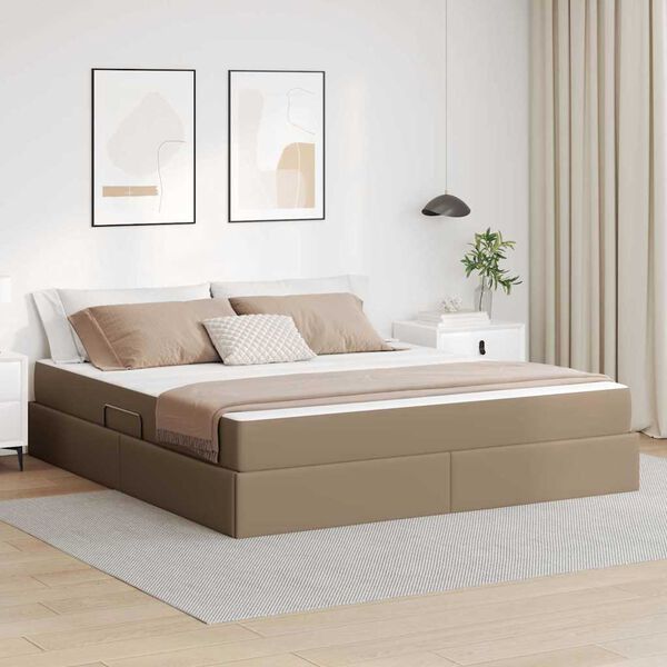 vidaXL Letto con contenitore e materasso 2 pcs Cappuccino Pelle