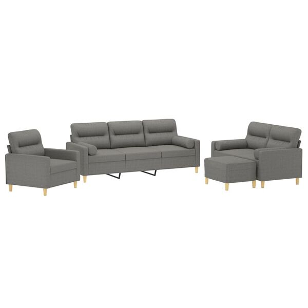 vidaXL Set di Divani 4 pz con Cuscini Decorativi Grigio Scuro Tessuto