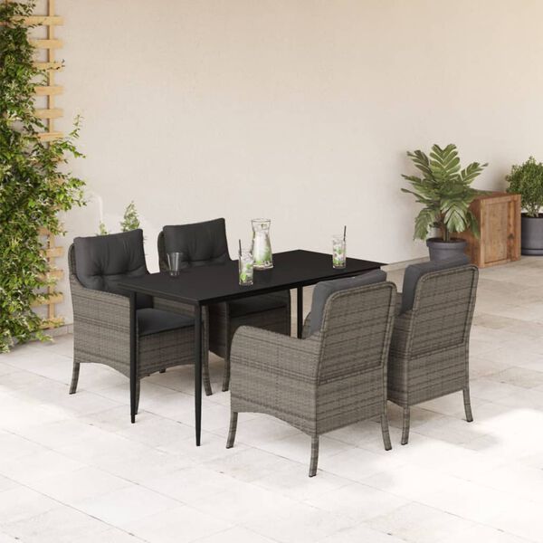 vidaXL Set da Pranzo da Giardino 5 pz con Cuscini in Polyrattan Grigio