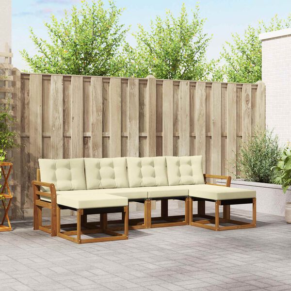 vidaXL Set di divani da esterno con cuscino 6 pcs Naturale e Crema