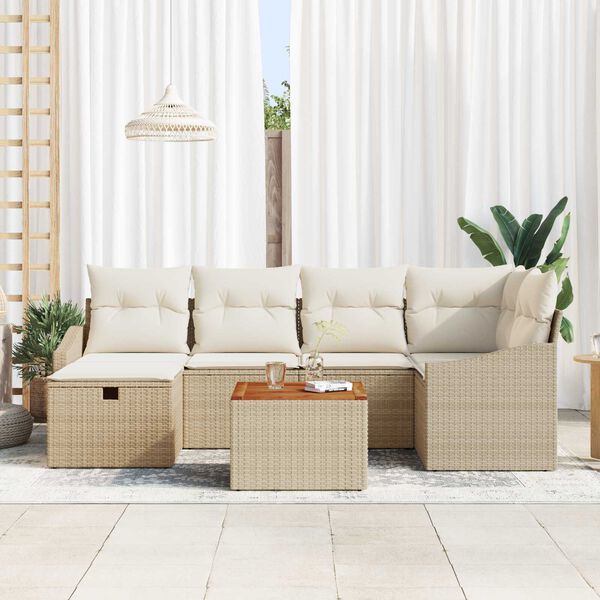 vidaXL Set Divano da Giardino con cuscino 7 pcs Beige Poly Rattan