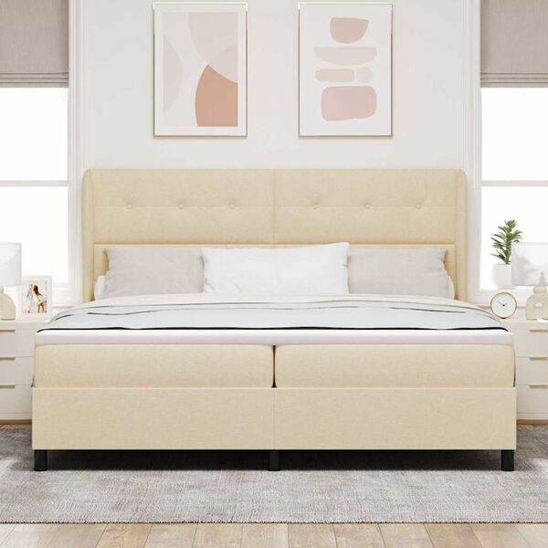vidaXL Letto a molle con materasso Crema 200 x 200 cm Tessuto