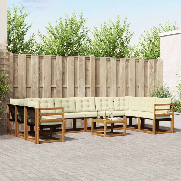vidaXL Set di divani da esterno con cuscino 11 pcs Naturale e Crema