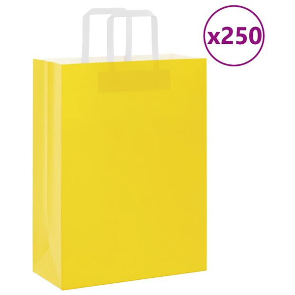 vidaXL Sacchetti di Carta 250 pz con Manici Gialli 26x12x35 cm
