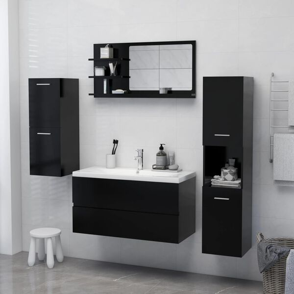 vidaXL Specchio da Bagno Nero 90x10,5x45 cm in Legno Multistrato