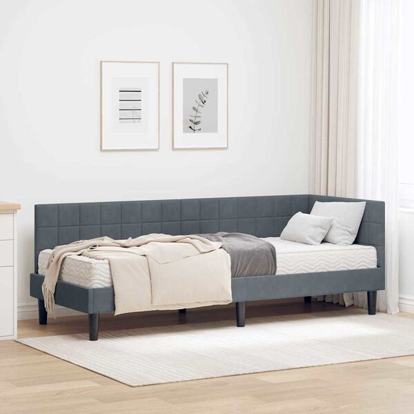 vidaXL Struttura Letto Angolare con Materasso 2 pcs Grigio Velluto