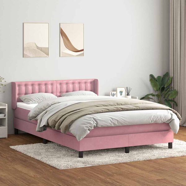 vidaXL Giroletto a Molle con Materasso Rosa 160x210 cm in Velluto
