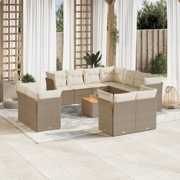 vidaXL Set Divani da Giardino 12 pz con Cuscini Beige in Polyrattan