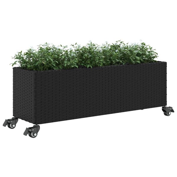 vidaXL Fioriera con Ruote e 3 Vasi Nera 107x32x38 cm in Polyrattan