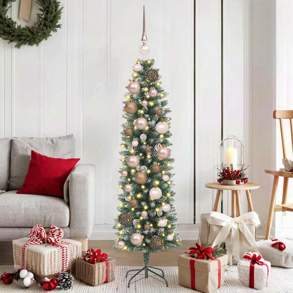 vidaXL Albero di Natale Artificiale Sottile Verde e Bianco 120 cm