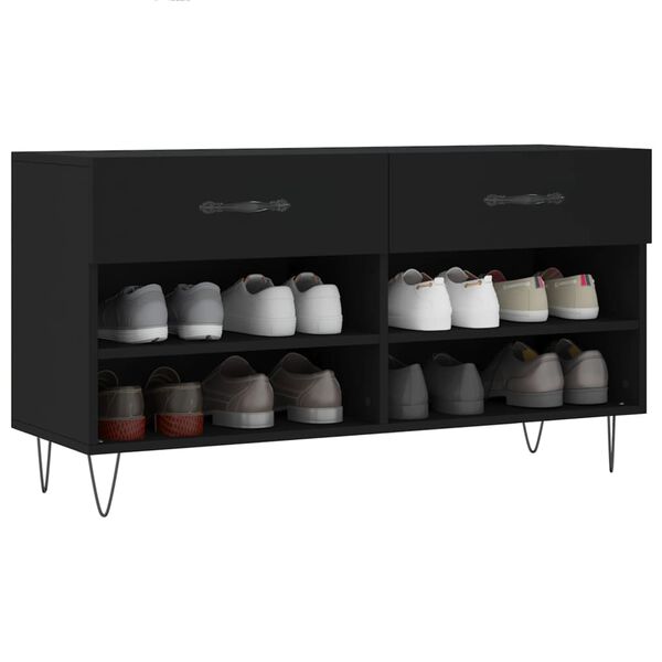 vidaXL Panca Porta Scarpe Nera 102x35x55 cm in Legno Multistrato
