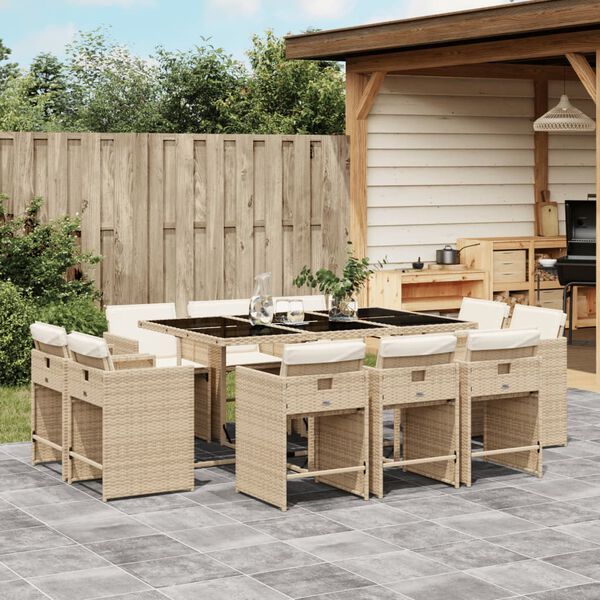 vidaXL Set da Pranzo da Giardino 11 pz con Cuscini Beige in Polyrattan