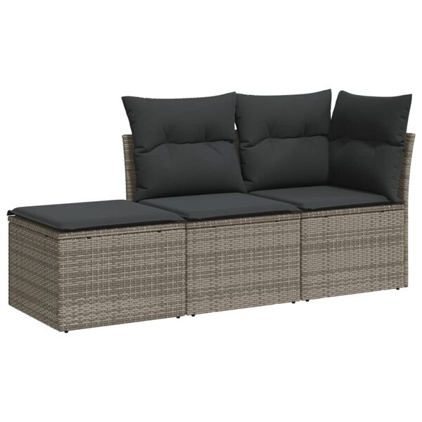 vidaXL Set Divani da Giardino 3 pz con Cuscini Grigio in Polyrattan