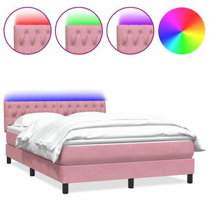 vidaXL Letto a Molle con Materasso e LED Rosa 160x220 cm in Velluto