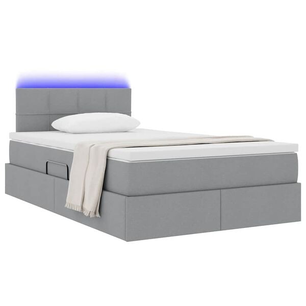 vidaXL Letto con contenitore e LED Grigio chiaro 120 x 190 cm Tessuto