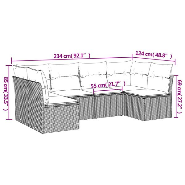 vidaXL Set Divano da Giardino 6 pz con Cuscini Grigio in Polyrattan