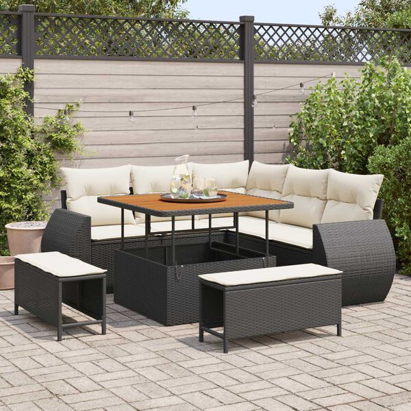 vidaXL Set Divano da Giardino 8 pcs Nero e Crema polyrattan