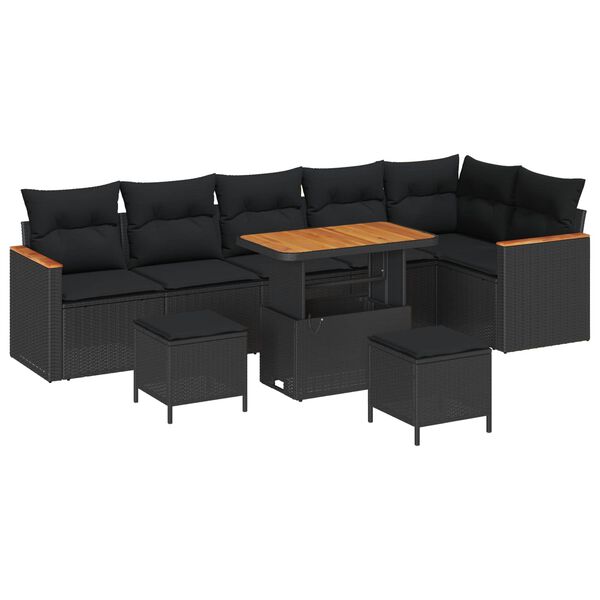 vidaXL Set Divano da Giardino 9 pcs Nero polyrattan