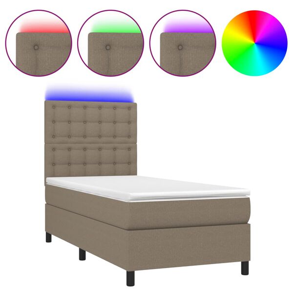 vidaXL Letto a Molle con Materasso e LED Tortora 80x200 cm in Tessuto