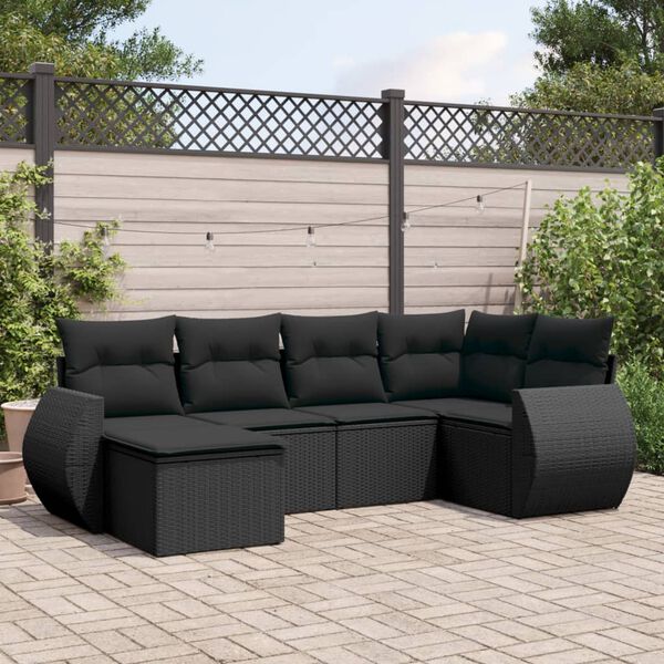 vidaXL Set Divano da Giardino 6 pz con Cuscini Nero in Polyrattan
